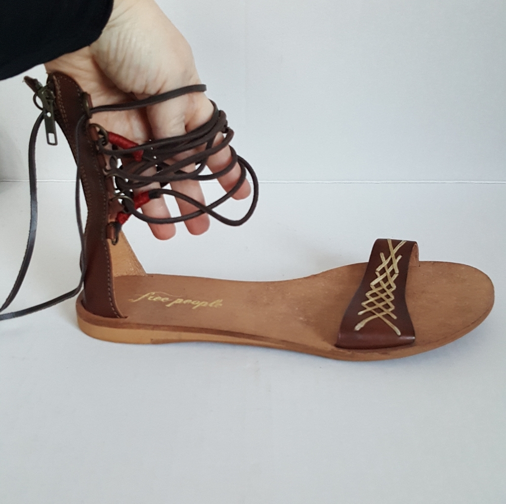 Free People Leather Ankle Wrap Sandals Size 39